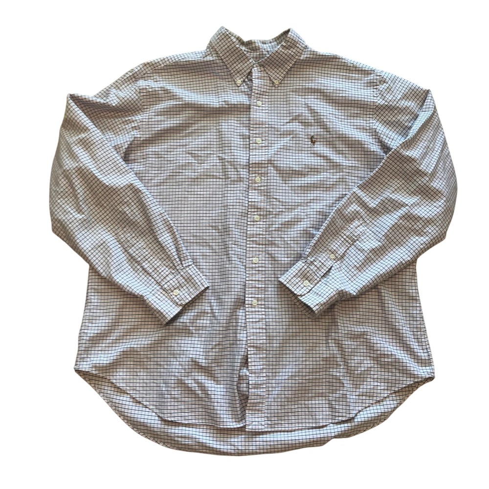 Ralph Lauren Mens XXL Classic Fit Tattersall‎ Check Button Down Shirt Pink Navy